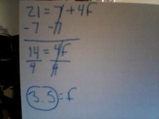 21 = 7 + 4f what is f-example-1