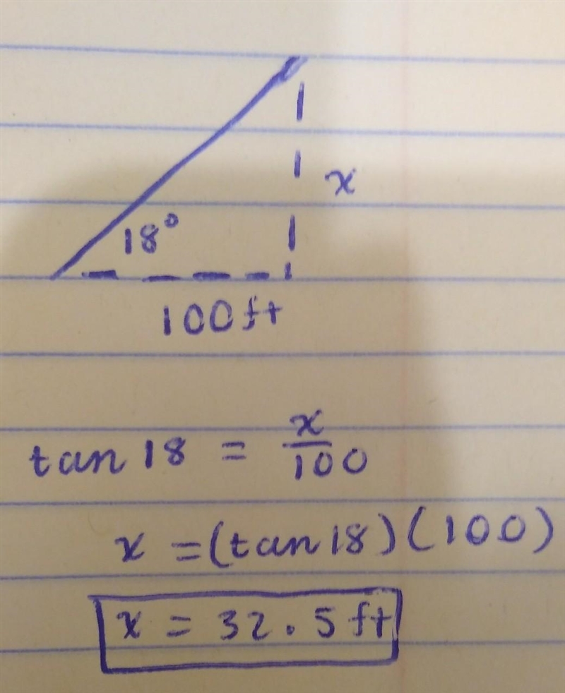 The angle of elevation from a point on the ground to the top of a tower is 18°. The-example-1