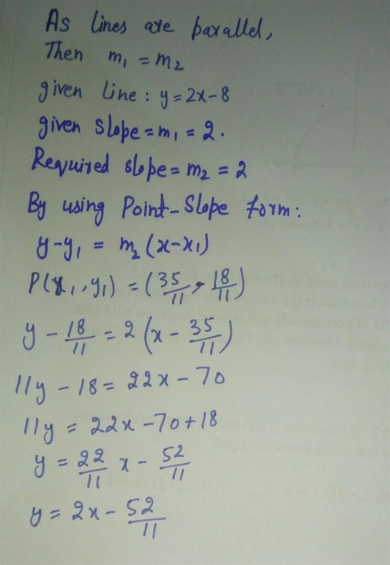 Find the equation of a line passing through the point of intersection of line 2x+y-example-3