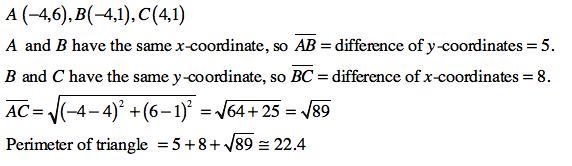 What is the perimeter of the figure formed by the points (-4,6), (-4,1) and (4, 1)?-example-1