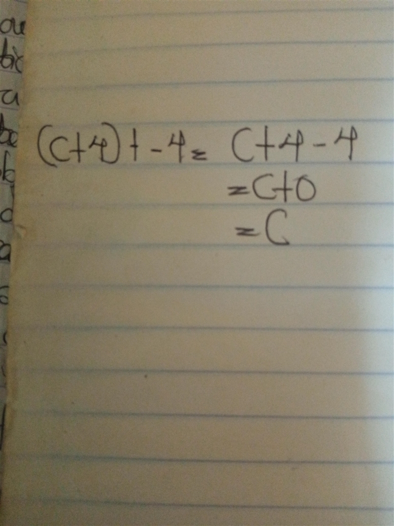 Simplify the expression: (c + 4) + -4 =-example-1