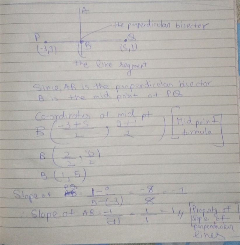 What is the equation of the line that is the perpendicular bisector of the segment-example-1