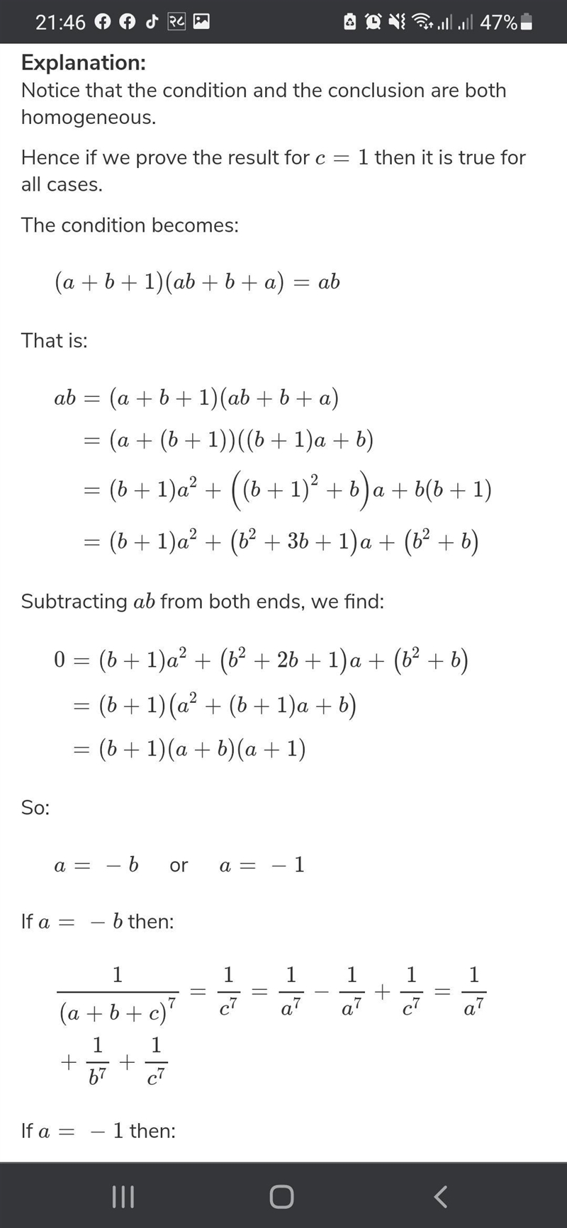 If 1/a+1/b+1/c= 1/a+b+c than prove that 1/a7+1/b7+1/c7= 1/a7+b7+ c7​-example-1