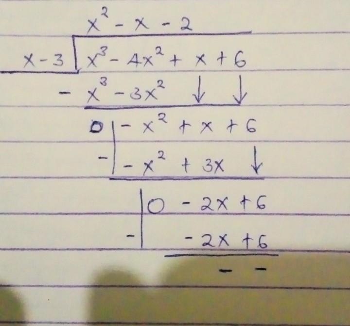 Divide p(x)=x^3-4x^2+x+6 by (x-3). Find the remainder and the quotient.-example-1