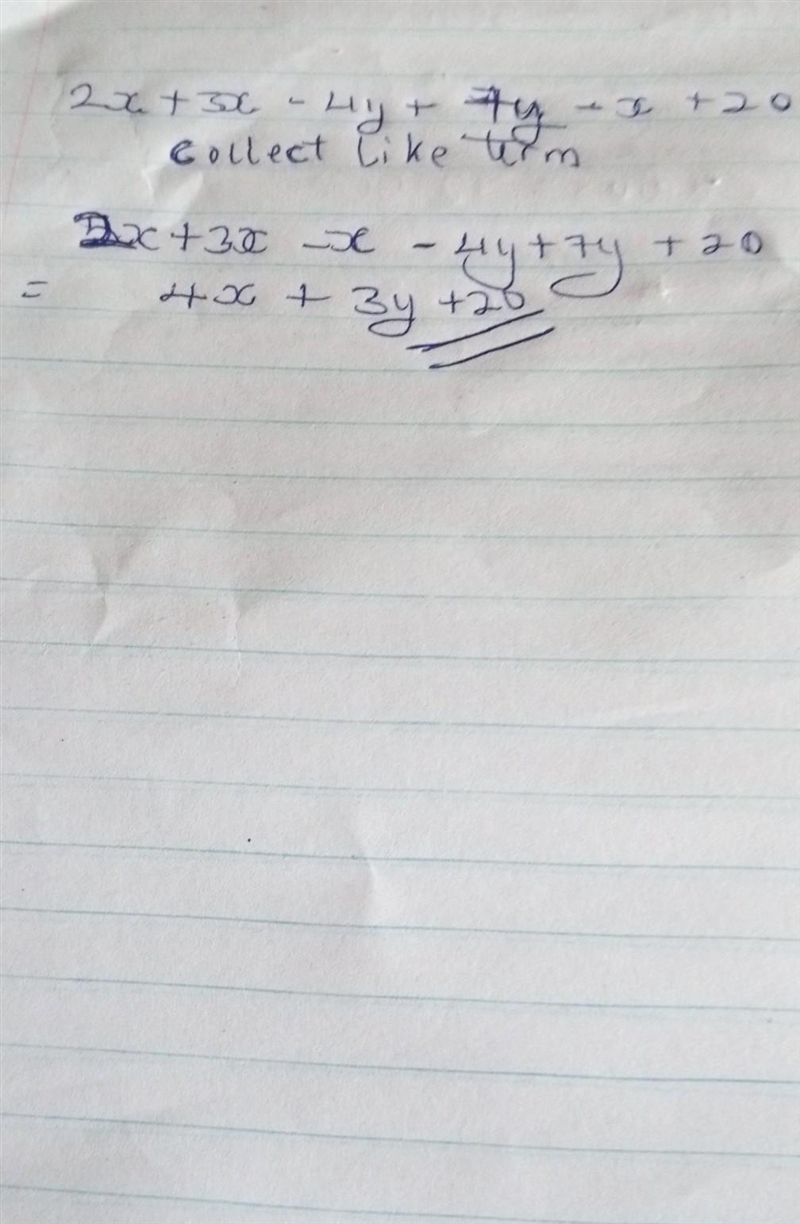 2x+3x-4y+7y-x+20. Find equal expressions-example-1