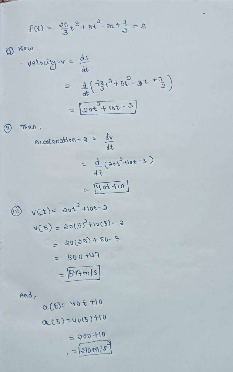 Derivative Applications: Exercise "Speed and instantaneous acceleration&quot-example-1