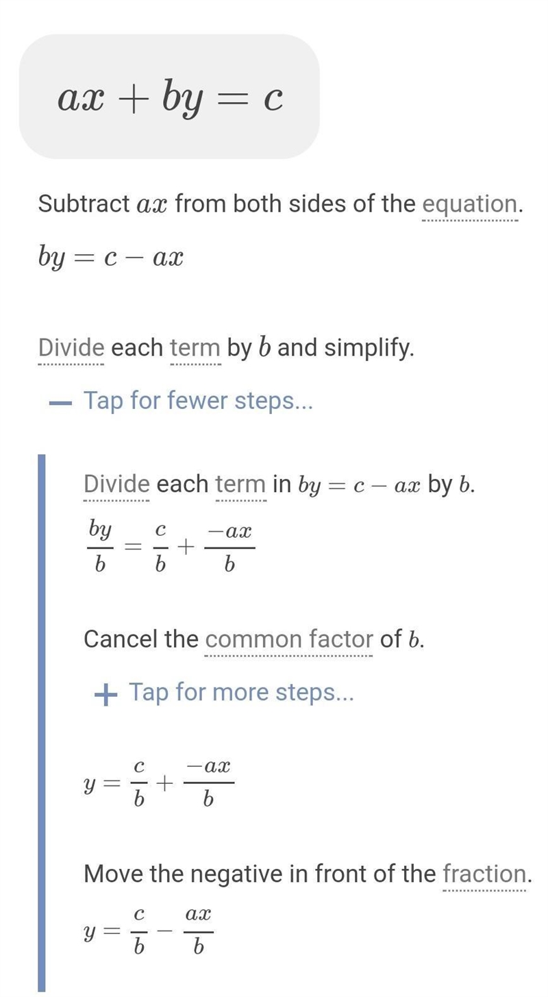 Solve for y. Ax + By = C; Solve for y.-example-1