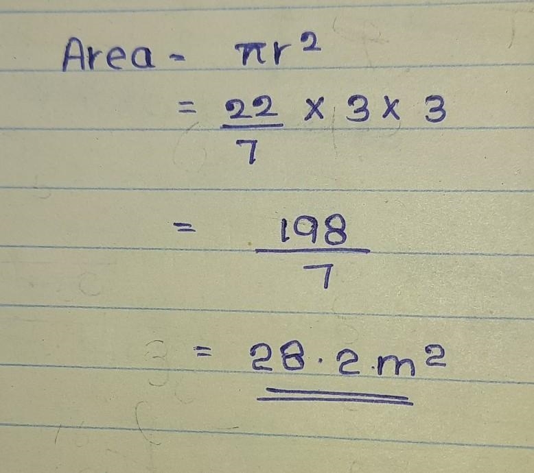 The radius of a circle is 3 meters what is the circle's area-example-1