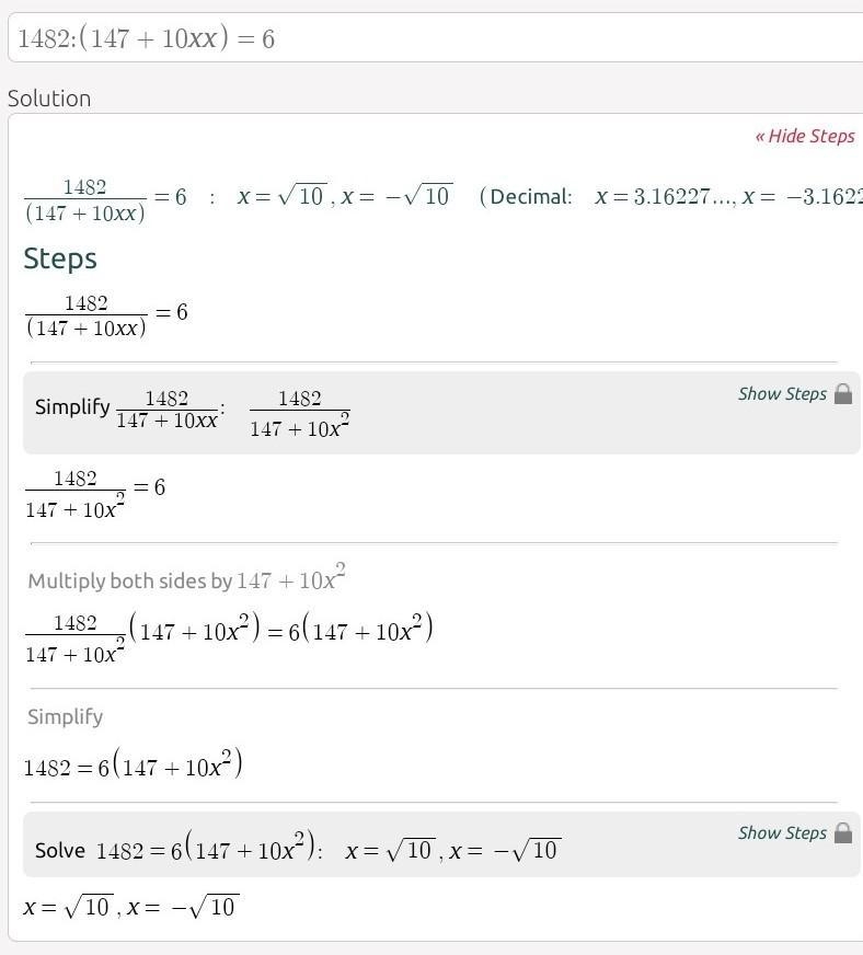 1482 : ( 147 + 10 x X) = 6-example-1