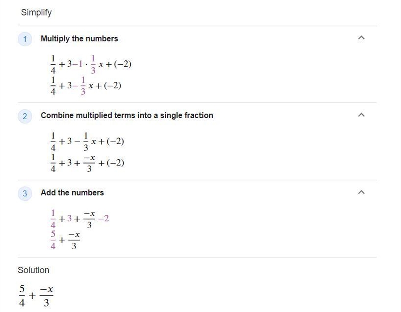 Which expression is equivalent to 1/4 + 3 - 1/3x + (-2)​-example-1