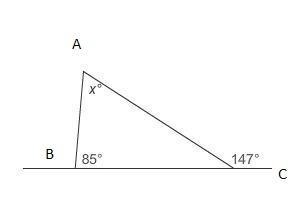 Plz Help! This triangle has one side that lies on an extended line segment. Based-example-1