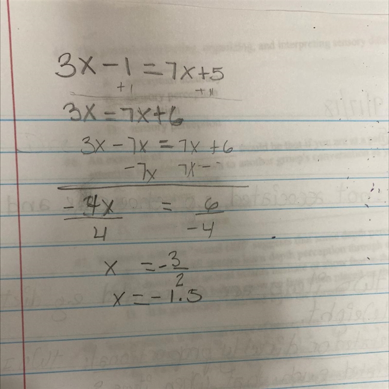 3x-1= 7x+5 A: -0.6 C: 1.5 B: -1.5 D: 0.6-example-1