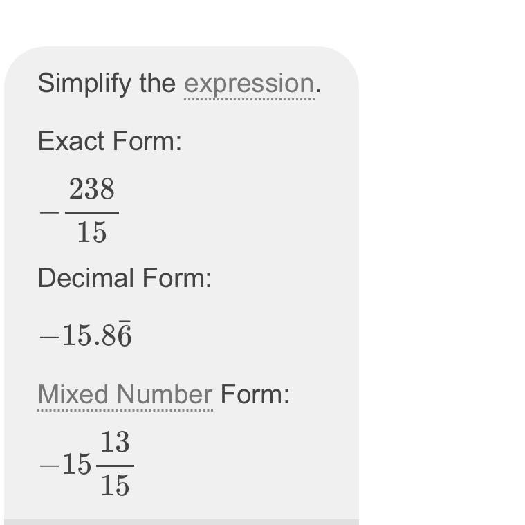 2. Multiply (2 4/5) (-5 2/3) ○ - 10 8/15 ○ - 15 13/15 ○ 10 8/15 ○ 15 13/15​-example-1