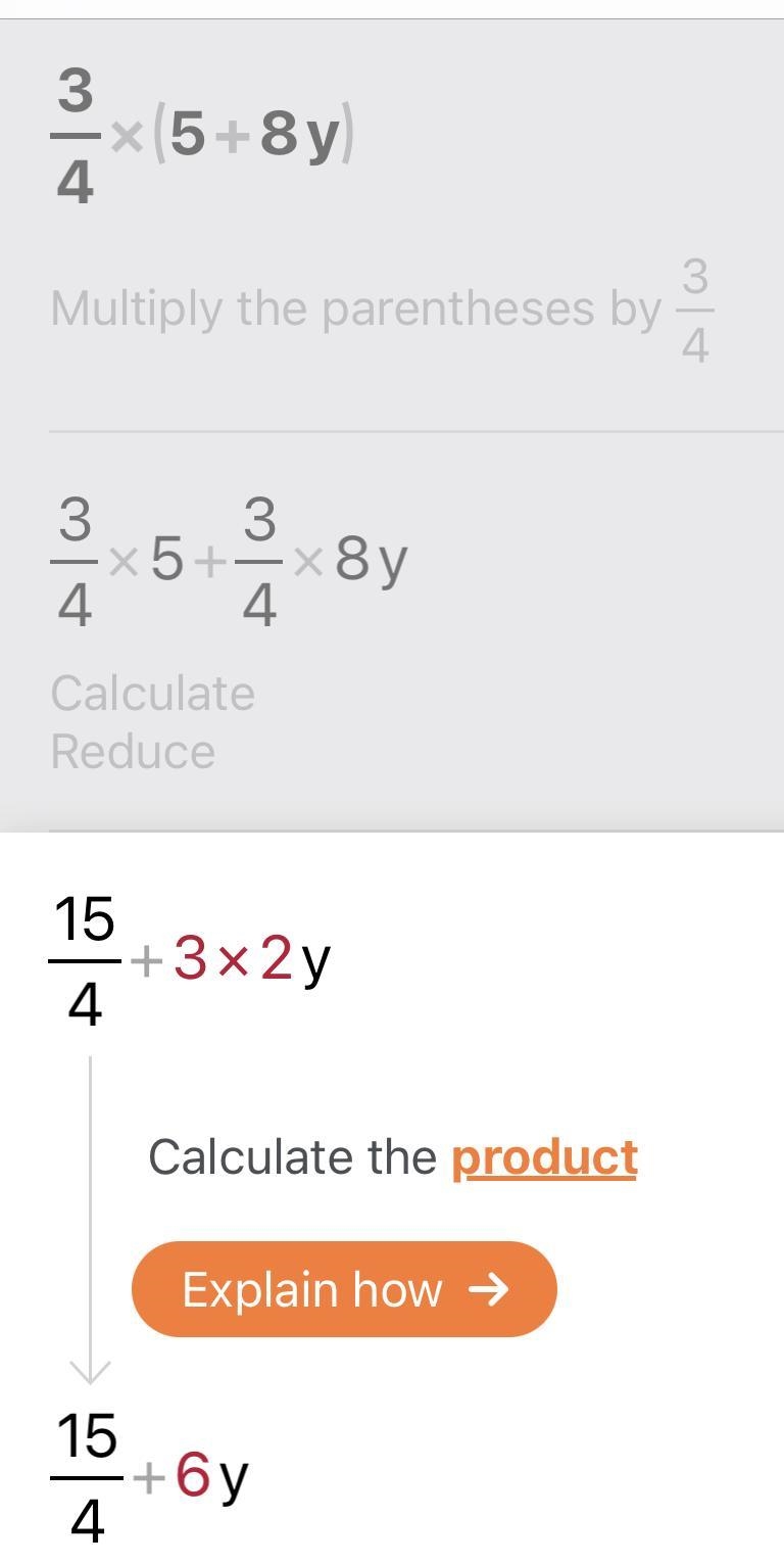 How do you solve: 3/4(5+8y)-example-1