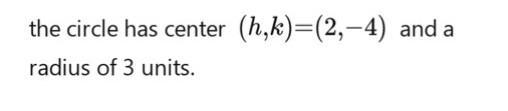 Find the radius of the circle whose equation is (x - 2)2 + (y - 4)2 = 9.-example-2