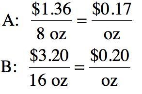 Product A is an 8-oz. bottle of cough medication that sells for $1.36. Product B is-example-1