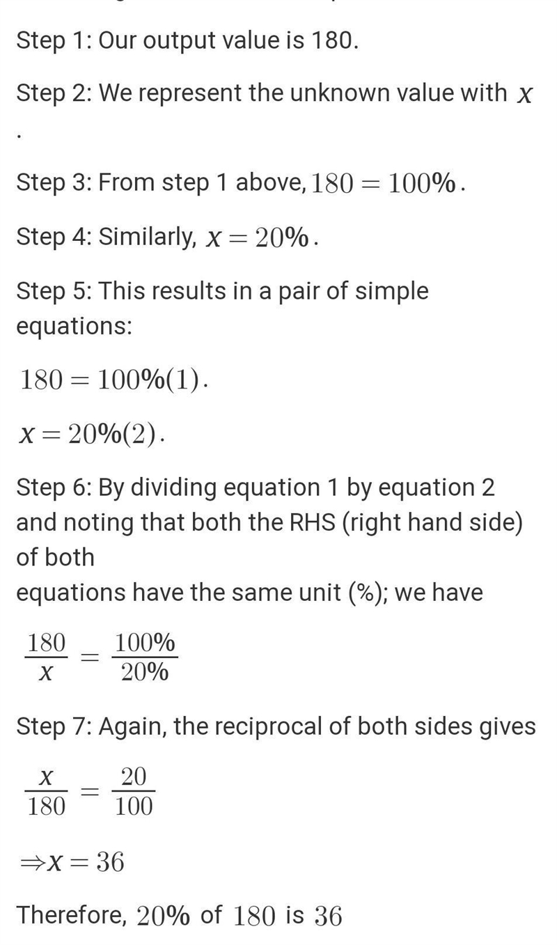 What is 20% of 180 please i realy need to answer this​-example-1