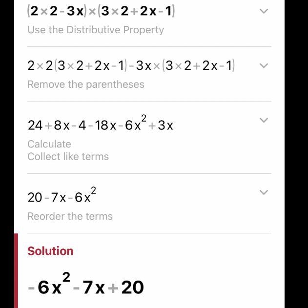 Multiply (2x2 – 3x)(3x2 + 2x - 1) help plz-example-1