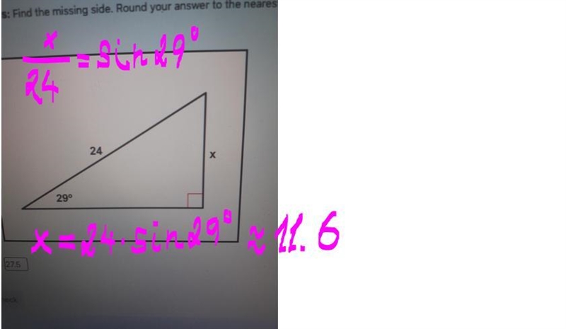 Find the missing side. Round your answer to the nearest Please help me-example-2