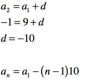 HELP ME Timed Complete the recursive formula of the arithmetic sequence 9,−1,−11,−21, d-example-1