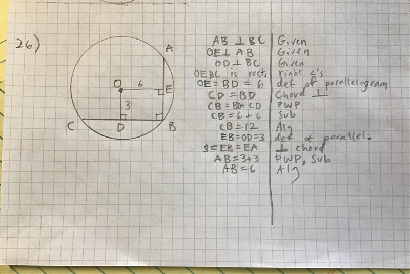 From a point on a circle, two perpendicular chords are drawn. One is 6 cm from the-example-1