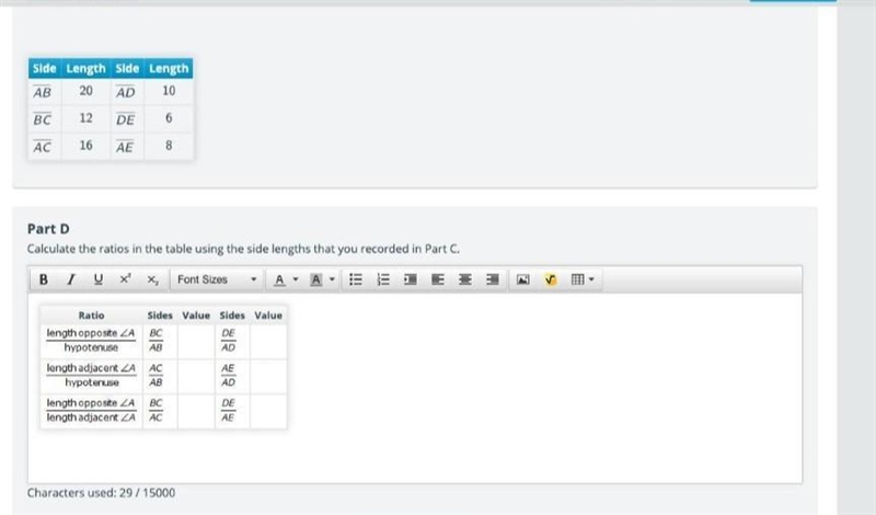 Calculate the ratios in the table using the side lengths that you recorded in Part-example-1