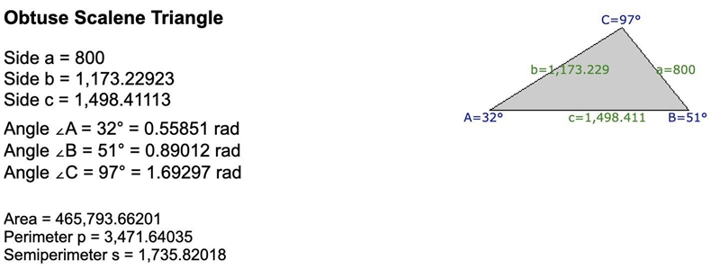 In ΔNOP, n = 800 inches, ∠P=97° and ∠N=32°. Find the length of o, to the nearest inch-example-1