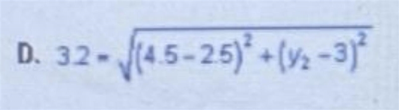 For the diagram below, which equation is the correct use of the distance formula?-example-1