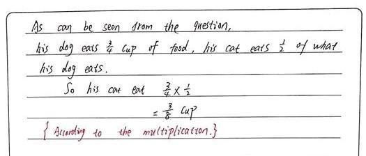 Jeffery has two pets that he feeds daily. His dog eats 3/4 cup of food. His cat, on-example-1