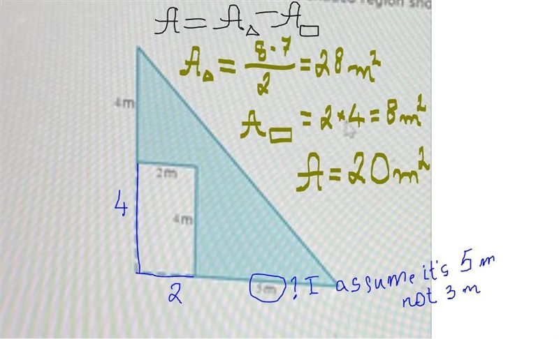 A rectangle is removed from a right triangle to create the shaded region shown below-example-1