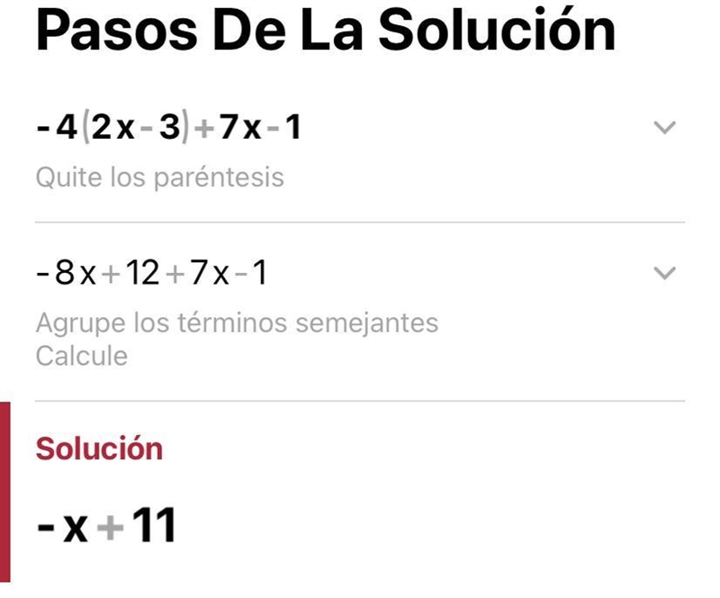 Simplify -4(2x - 3) + 7 x – 1.​-example-1