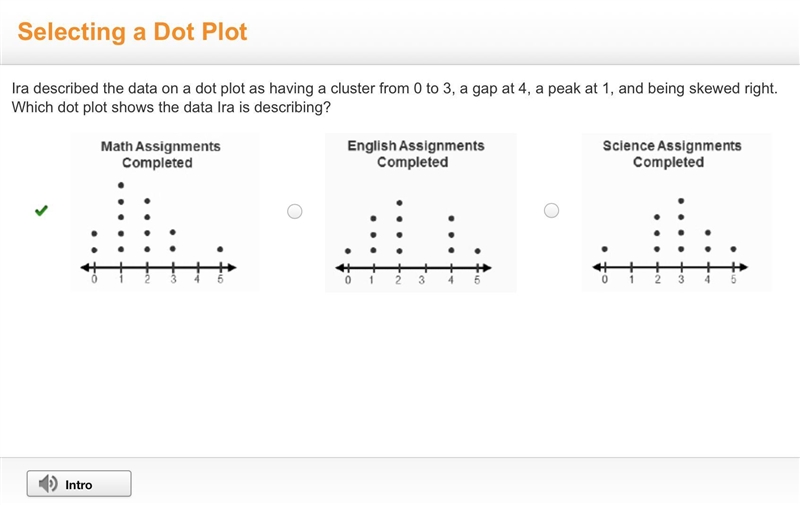 Ira described the data on a dot plot as having a cluster from 0 to 3, a gap at 4, and-example-1