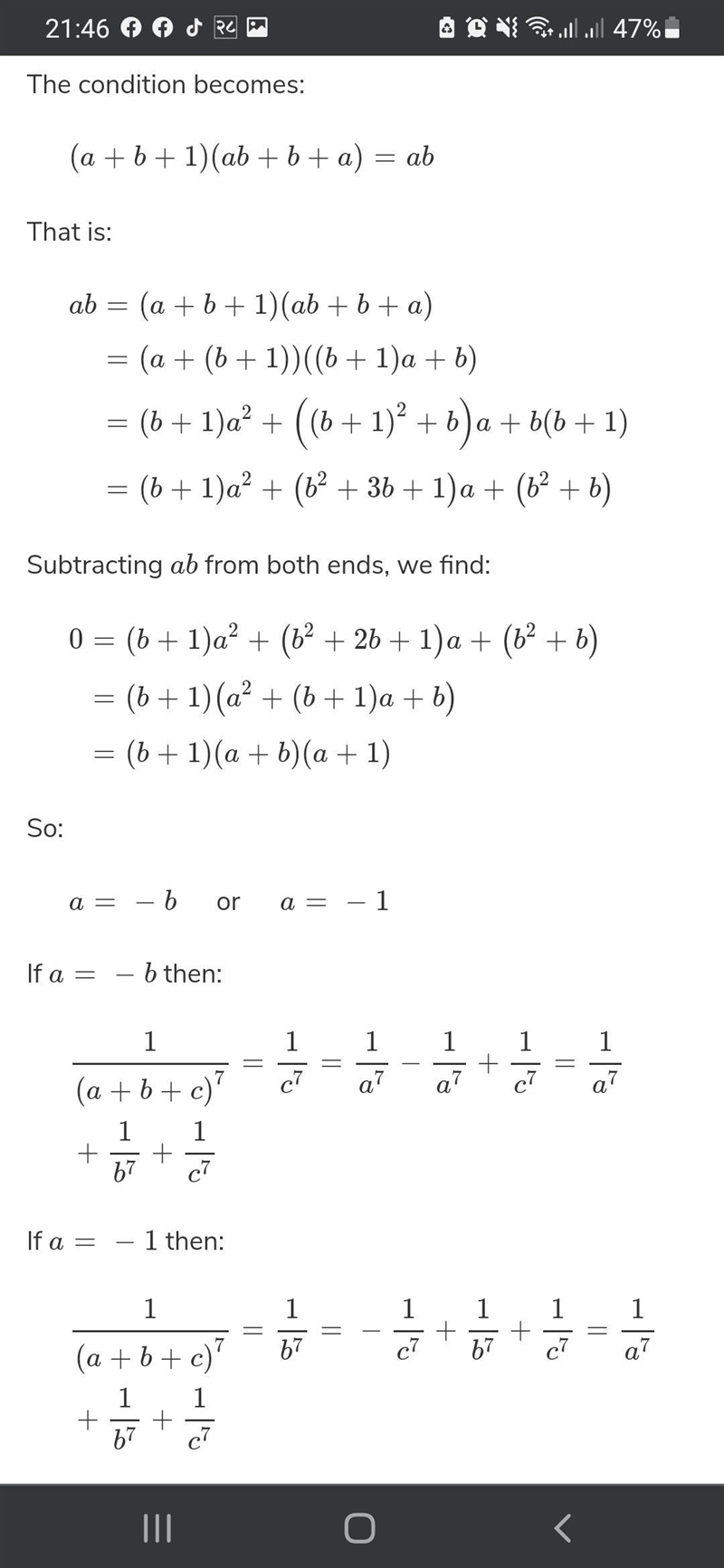 If 1/a+1/b+1/c= 1/a+b+c than prove that 1/a7+1/b7+1/c7= 1/a7+b7+ c7​-example-2