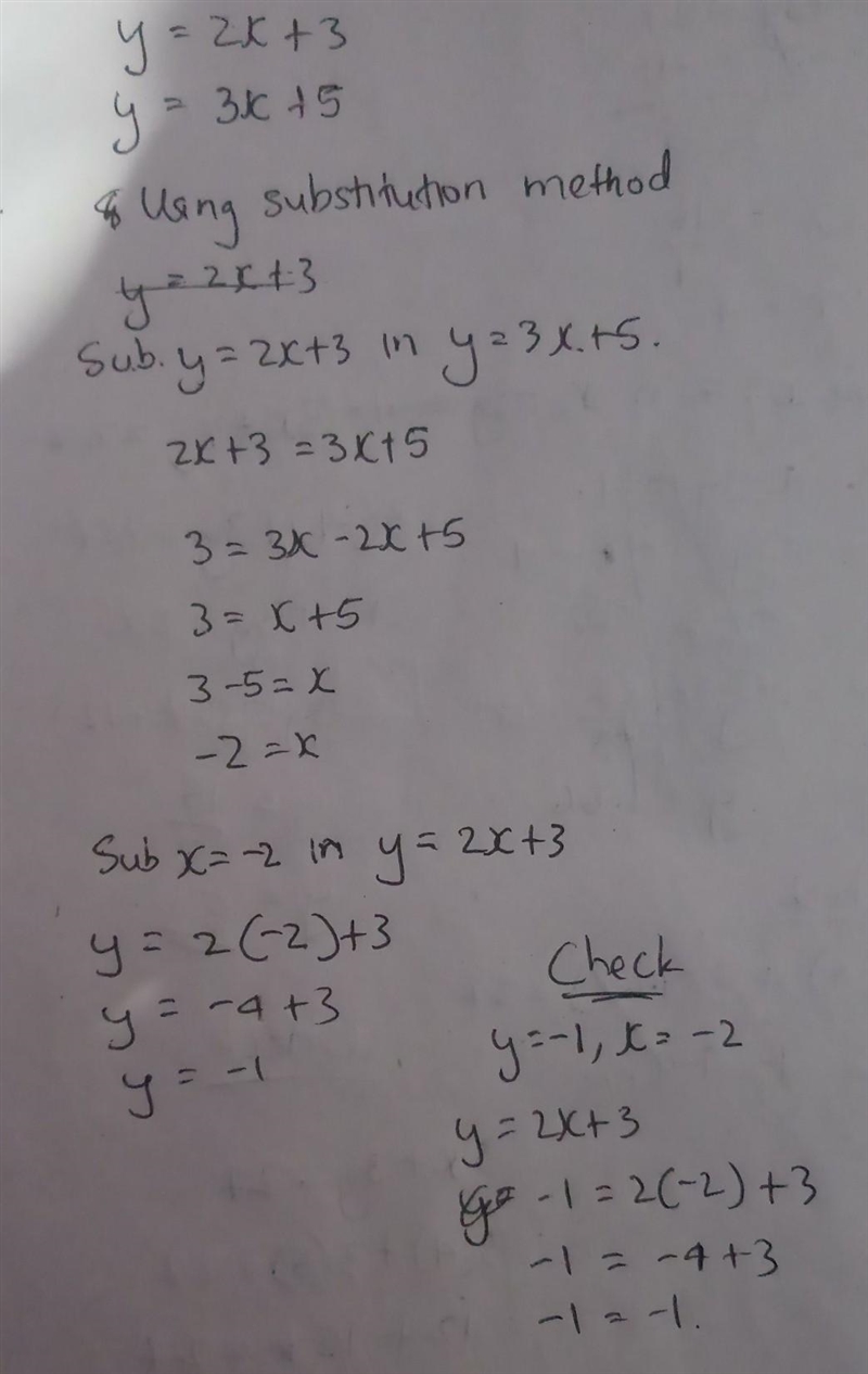 Solve the system of linear equations by substitution.Check your solution.-example-1