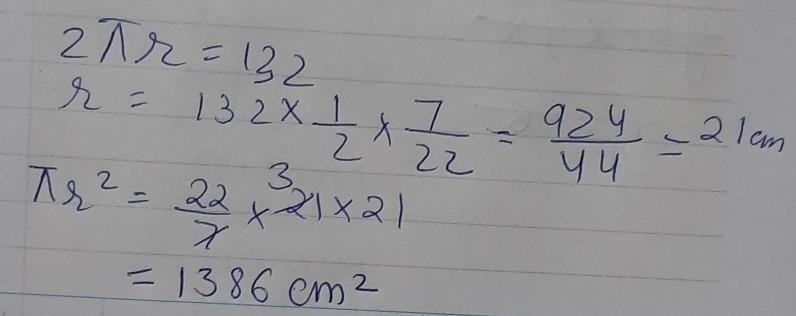 Area of circle if circumference is 132m-example-1