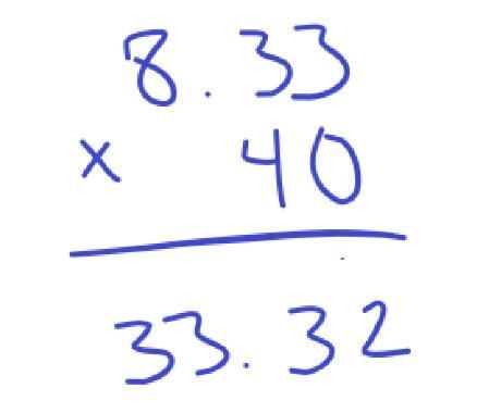 How do I multiply decimals with whole numbers? EX: 8.33x40=-example-1