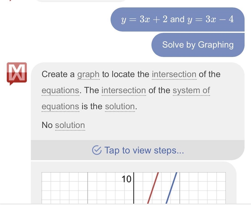 How many solutions would the following system of equations have? y=3x+2, and y=3x-example-1