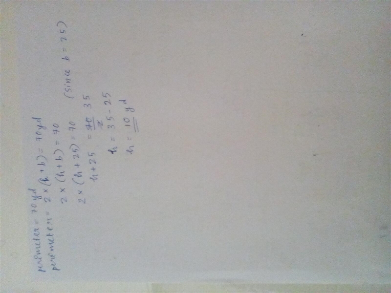 What is the height h of a rectangle that has a base of 25 yd and a perimeter of 70 yd-example-1