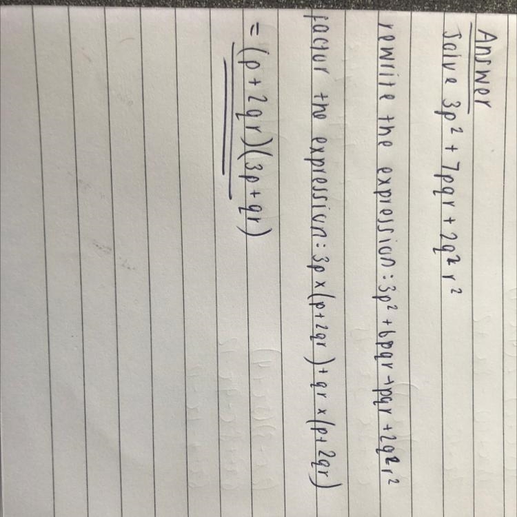 Solve 3p²+7pqr+2q²r²​-example-1