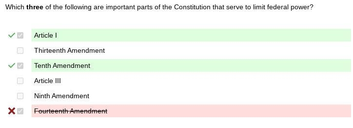 Which three of the following are important parts of the Constitution that serve to-example-1