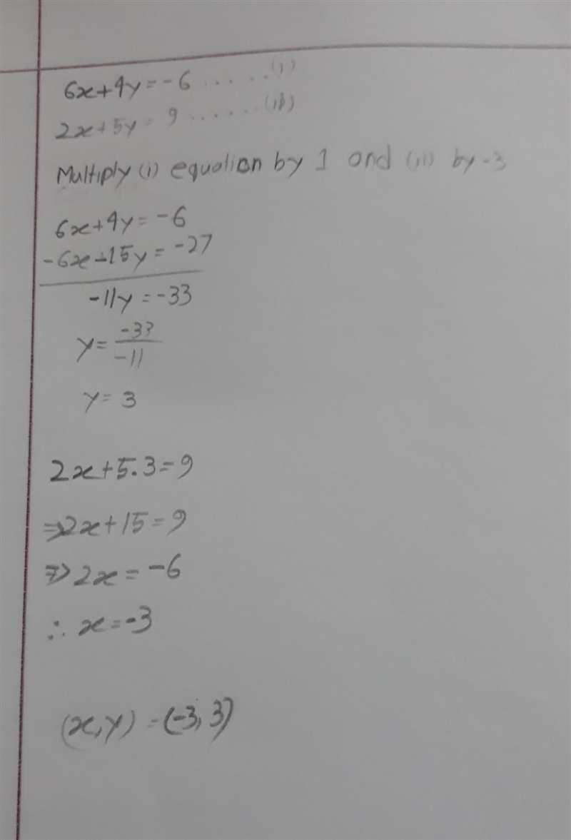 6x+4y=-6 2x+5y=9 Please help-example-1