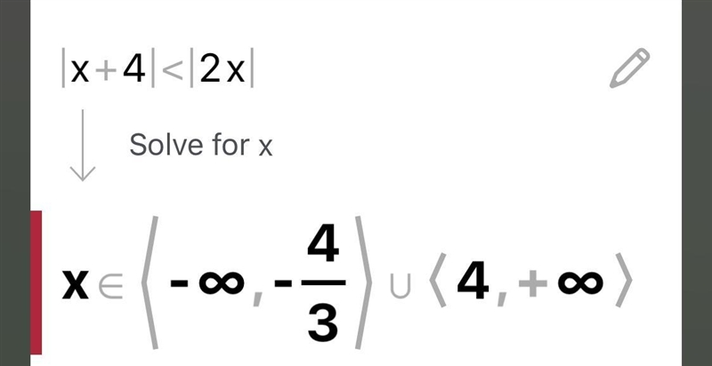 Solve the inequality |x + 4| < |2x|-example-1