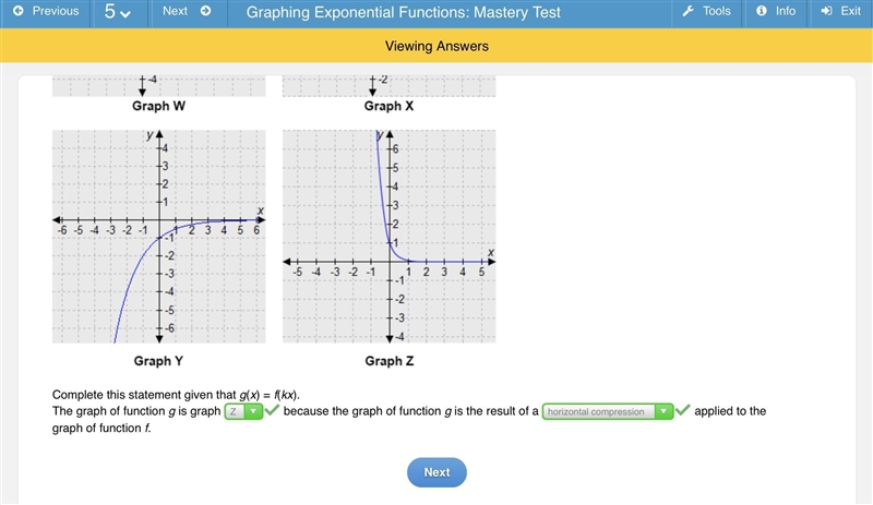 Applied to the graph Complete this statement given that g(x) = f(kx). The graph of-example-1