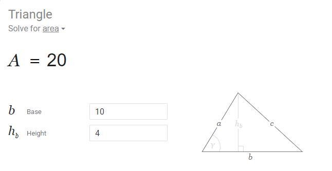 What is the area of a triangle when b=10 and h=4 ?-example-1