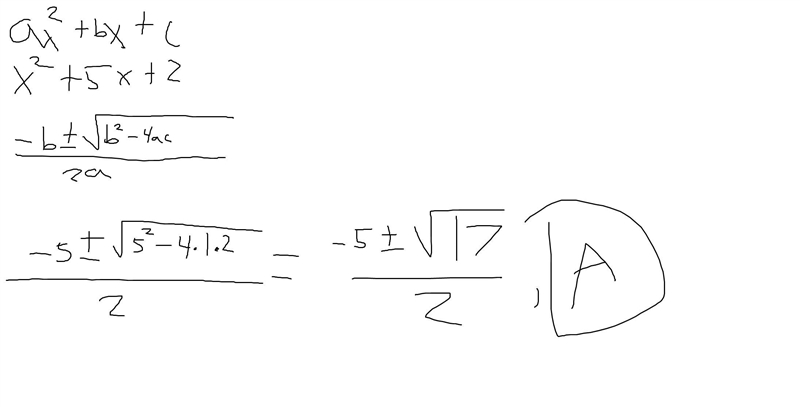 Please determine the solution to this quadratic function x^2+5x+2-example-1