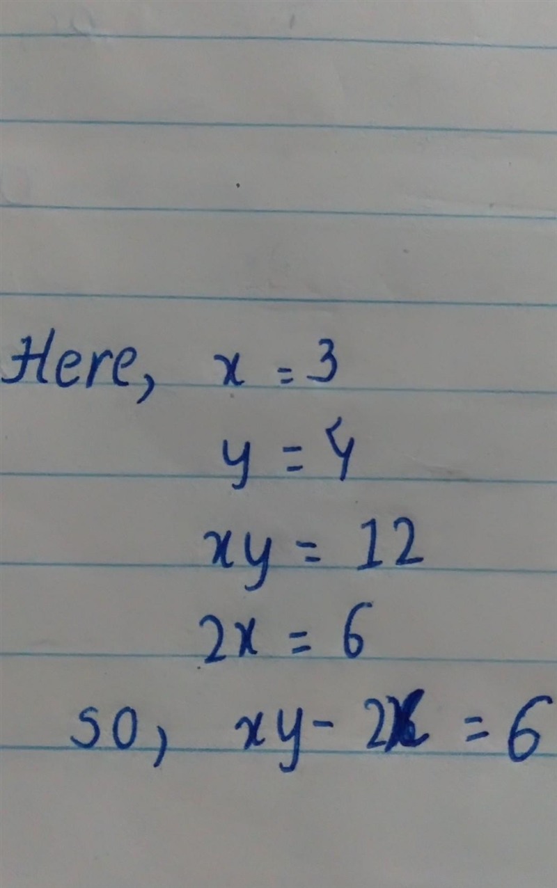 If x= 3 and y = 4, then xy -2x=?-example-1