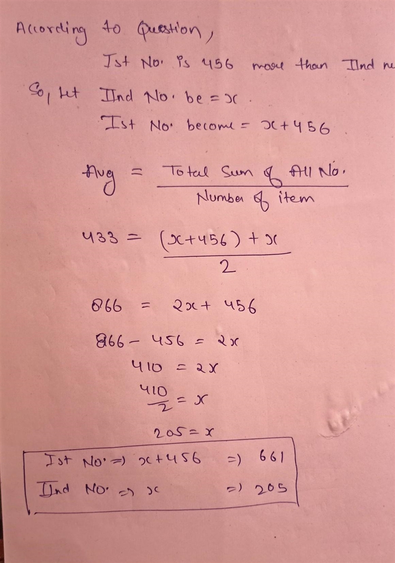 Two numbers are such that one number is 456 more than the second number and their-example-1