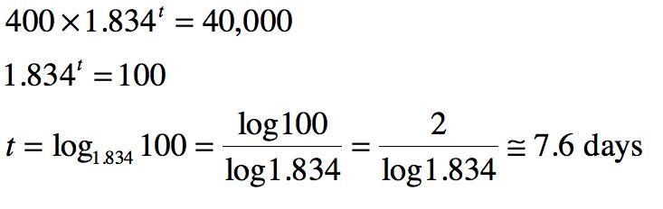 How many days will it take a culture of bacteria to increase from 400 to 40,000 if-example-1