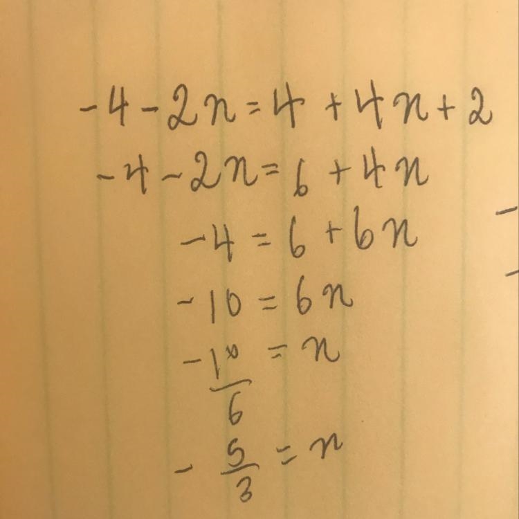 Solve for X -4-2x=4+2(2x+1)-example-1