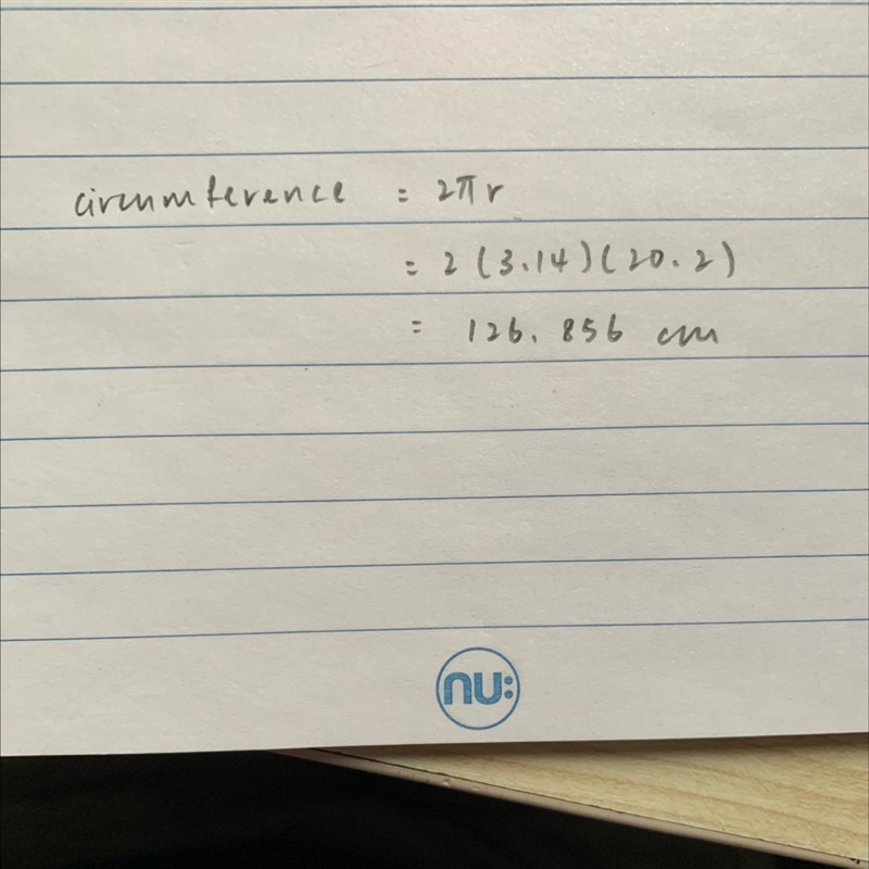 Roseanne drew a circle with a radius of 20.2 cm. What was the approximate circumference-example-1